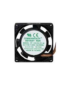 Commonwealth 146078 Model FP-108AX-S1-B-R(115) Tube Axial Fan, 23 CFM Air Flow, 115 VAC, 80mm Length, 80mm Width, 25mm Height