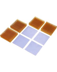 BNTECHGO 4 Pcs 40mm x 40mm x 11mm Golden Aluminum Heatsink Cooling Fin + 4 Pcs 40mm x 40mm x 0.5mm Silicone Based Thermal Pad