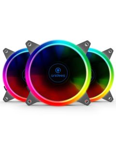 anidees AI Aureola V2 120mm 3pcs Adressable RGB PWM Fan Compatible with Aura SYNC/Mystic/Fusion MB with 5V 3pins Header, for case Fan, Cooler Fan, with Remote(AI-Aureola-V2)